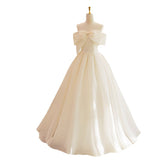 The Denjing Light Wedding Dress Is Simple Sweet Bow A Word Shoulder Art Exam Skinny Host Banquet Evening Dress Woman HZ0517