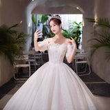 Light Wedding Dress 2025 New Bridal Main Yarn Temperament Luxury Shoulder Court Wind Out Of The Yarn Starry Sky Tail HZ0517