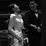 Light Wedding Dress Densate Simple Hepburn Style Light Long-Sleeved Fishtail Yarn 2025 New Bare Back Dress Winter HZ0517