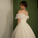 The Denjing Light Wedding Dress Is Simple Sweet Bow A Word Shoulder Art Exam Skinny Host Banquet Evening Dress Woman HZ0517