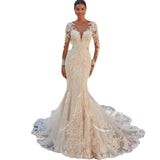 High-Level Wedding Dress Vienna Court Queen Exquisite Temperament Heavy Industry Lace Embroidered Long-Sleeved Wedding Dress HZ0517