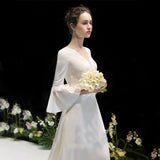 Horn Sleeve Light Wedding 2026 New Long Simple Bride French Simplicity Wedding Dress Evening Dress HZ0517