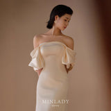 French Light Wedding Dress 2025 New Bridal Retro Shoulder White Fasley Fishtail Dress Woman HZ0517