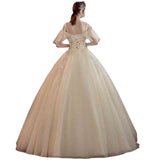 Champagne Light Main Wedding Dress 2026 Bride's New Large-Size Mori Dreamy Super Fairy Simple Shoulder Temperament Dress HZ0517
