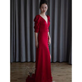 Korean-Style Stoodle Light Wedding Studio Photo-Themed Clothing V-Neck Toast Dress 2025 New Simple Tailing Dress HZ0517