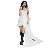 Light Wedding Dress Short Boobs Out Of The Yarn Exterior Scene To Shoot French-Style License Small White Dress Usually Can Wear HZ0517