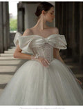 One-Word Shoulder Wedding Dress Bride 2026 New Temperament Main Yarn High-Quality Court Style French Large Tail Light Pregnant Woman HZ0517