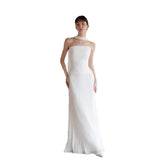 Temperament Breast Folded Light Wedding Dress Shoot Niche Lawn Wedding Simple Main Wedding Dress Engagement Certificate Elegant White Yarn HZ0517