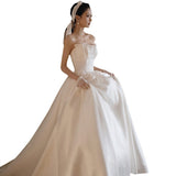 French Brag Main Wedding Dress New Bride Light Luxury Stirry With Super Fairy Simple Heben Thin Yarn Woman HZ0517