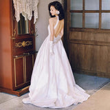 Hang Neck Wedding Temperament Retro Style Small Bride French Bare Back Thin Marriage Yarn Temperament Small Tail HZ0517
