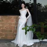 Brased Light Wedding Dress 2026 New Travel Photography Sen Series Super Fairy Bride Wedding Fishtail Dress Simple Welcome Out Of The House HZ0517