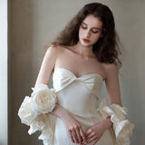 French Travel Shot Wedding Dress Flowers Bridal Simple Fishtail Dinner High-End White Vertewn Dress Woman HZ0517