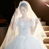 2025 New French White Wedding Dress Bridal High Texture Big Tail Luxury Heavy Industry Bubble Sleeve HZ0517