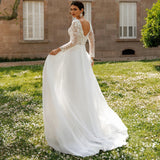 2026 New Light Wedding Dress Female Tailings Solid Long-Sleeved Back High-End Feeling Light Luxury Bride Main Wedding Wedding Party HZ0517