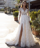 Deep V Bride Wedding Dress Long Tailed High Open Fork Sexy Dresses Dress Wedding Yarn HZ0517