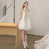Southeast Asia Graduation Evening Dress French Sweet Fasley Brocing Skirt Adult Wedding Dress White Short Group HZ0517