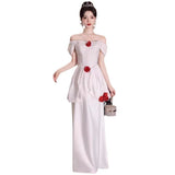 White Evening Dress Sexy Famous Luxury Niche High-End Rose Flower Birthday High-End Feel Dress Adult Ceremony HZ0517