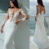 Sexy Long-Sleeved Mermaid Wedding Dress White Lace Sticker 2026 Bridal Dress Dress Beach Wedding HZ0517
