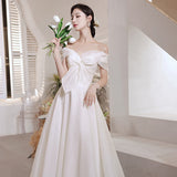 French Light Wedding Dress Simple New Densified Out Yarn Series Travel To Shoot The Bride's Wedding Engagement Small Dress A Word Shoulder HZ0517