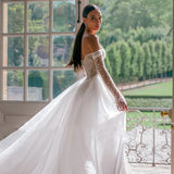 French Light Wedding Dress Bride Senior Sense Small Sen Family Elegant Shoulder Long-Sleeved Lace Fishtail Dress HZ0517