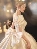 2025 New Bridal French-Style High-Quality Retro Court Style Yarn Yarn Luxury Tail Wedding Dress HZ0517