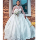 New Wedding Dress High-Necked Big Crown Heavyweight Sleeves Long Sleeve Bridal Dress African Main Yarn HZ0517