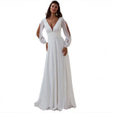 New Elegant Ladies Long Dress V Neck Chiffon Bareback Wedding Banquet Dress Direct Sales HZ0517