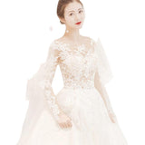 Long Sleeve Simple Shoulder-To-Shoulder-Light Wedding Dress 2026 New Korean Version Of Princess Dream Drag-Tailed Sen Family Travel Wedding Dress HZ0517