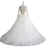 Long-Sleeved Wedding Dress 2025 New Princess Ponpong Skirt Retro Lace Slimy Naked Tail HZ0517