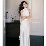 Hanging Neck Light Wedding Dress Thin Fish Tail Small Tail Bridal Certificate Registration Super Fairy Go Out Yarn White Dress Morning Robe Yarn HZ0517