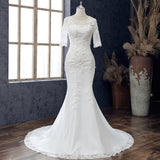 2026 New Fishtail Wedding Dress Bridal Screen Retro Round Neck Simple Tail Slimming Skinny Wedding Dress HZ0517