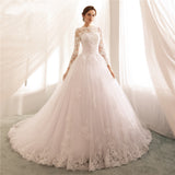 Long-Sleeved Round-Neck Wedding Dress 2026 Spring New Large-Size Fashion Retro Ponpong Bridal Tail Wedding Dress HZ0517
