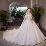 Light Wedding Dress 2025 New Bridal Main Yarn Temperament Luxury Shoulder Court Wind Out Of The Yarn Starry Sky Tail HZ0517