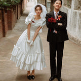 Light Wedding Dress 2026 New French Retro Hepburn Simple Lintami Bridal Yarn Dress Woman HZ0517