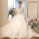 Bridal Main Wedding Dress 2026 New Spring V-Neck Long Sleeve Tail Court Windy Large-Size Pregnant Woman Light HZ0517