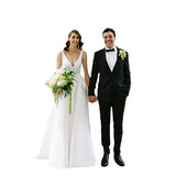 2026 New Simple French Style Sable Light Wedding Dress Thin V Collar A Simple Wedding Dress HZ0517