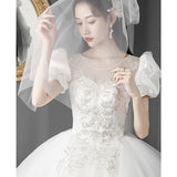 Wedding Dress French 2025 New Bridal Princess Small Simple Retro Light Yarn Bubble Sleeve Large Size Wedding Dress F86 HZ0517