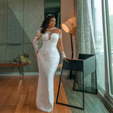Ding Noodle Bride Wedding Dress White Lace Temperament Main Wedding Dress Beads Long Sleeve Removable Tailed Wedding Dress HZ0517