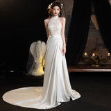 French Light Wedding Dress Bride Retro Feeling Welcome Yarn Temperament Hanging Neck Lace Fishtail Morning Dress Dress Female HZ0517