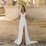 Simple Light Wedding Dress 2026 New Slim Shoulder Fork Bride Drag Tail Out Of The Yarn Shot Thin HZ0517