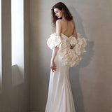French Travel Shot Wedding Dress Flowers Bridal Simple Fishtail Dinner High-End White Vertewn Dress Woman HZ0517