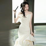 French-Style Lint-Light Wedding Dress 2025 New Bride Wedding Brased Fishtail Go Out Of The Yarn With A Simple Welcome Yarn HZ0517