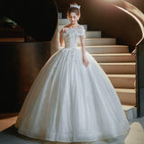 French Court Style Wedding Dress 2026 New Bride's Word Shoulder-Sand-Faced Thin Arm Simple Tweed White Wedding Dress HZ0517