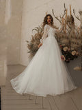 Wedding Dress 2026 New Bridal Round-Neck Wedding Dress Long Sleeves Thin Fashion Small Tail Large Code Repair HZ0517