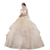 Light Wedding Dress 2026 New Breast-Meared Ponbo Skirt Super Fairy Champagne Dress Femininity Princess Femininity Princess Wedding Dress HZ0517