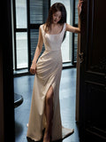 French-Style Seduced Light Wedding Dress Bride Senior Sense Small Simple Sen Tie Slings Go Out Yarn Fishtail White Dress Dress HZ0517