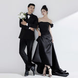 One-Word Shoulder Evening Dress Niche Banquet Host Dress French High-End Feel Fishtail And Set Of Face Dress HZ0517