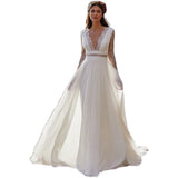 New Holiday Beach Travel Light Wedding Dress White Chiffon Dress Deep V Small Tail Wedding Dress HZ0517