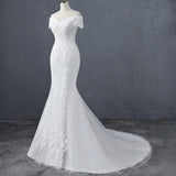 One-Word Shoulder Wedding Dress 2026 New Simple Body-Repair Lace Fish Tail Travel Small Drag Tail Soft Yarn Thin HZ0517