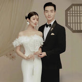 2026 New French Romantic Fairy Flower Temperament Shoulder Fishtail Bride Tail Wedding Dress HZ0517